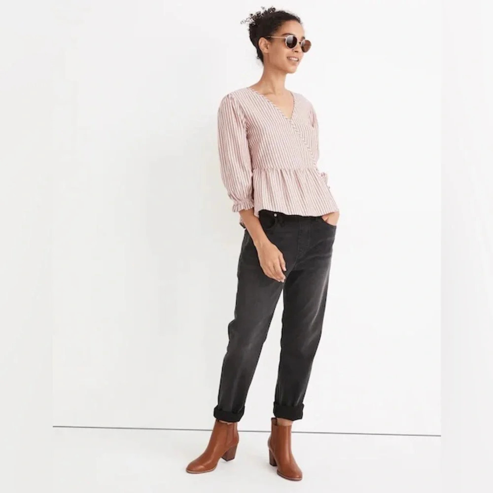 NWT Madewell Puff-Sleeve Peplum Wrap Top in Stripe XXS Style MC794 Fall 2021
